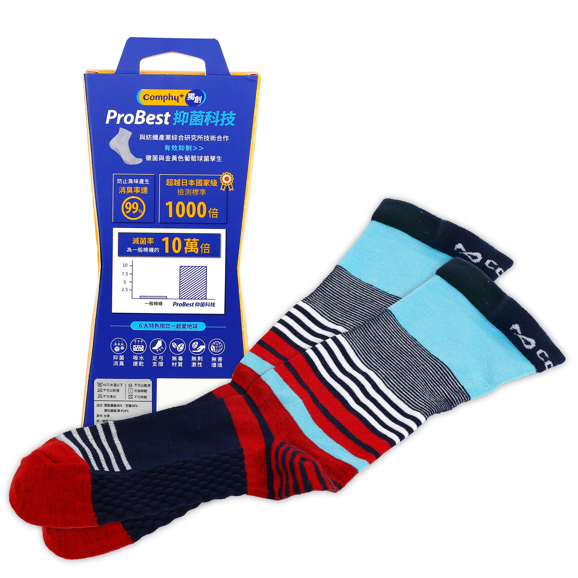 【comphy 】混搭条纹三分袜-鹅黄,艳丽红