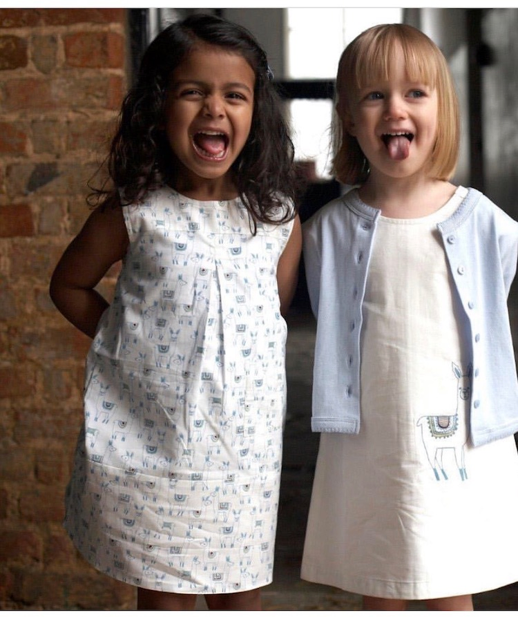 100%有機棉 羊駝印花 小女孩無袖洋裝 雙面可穿 一件抵兩件