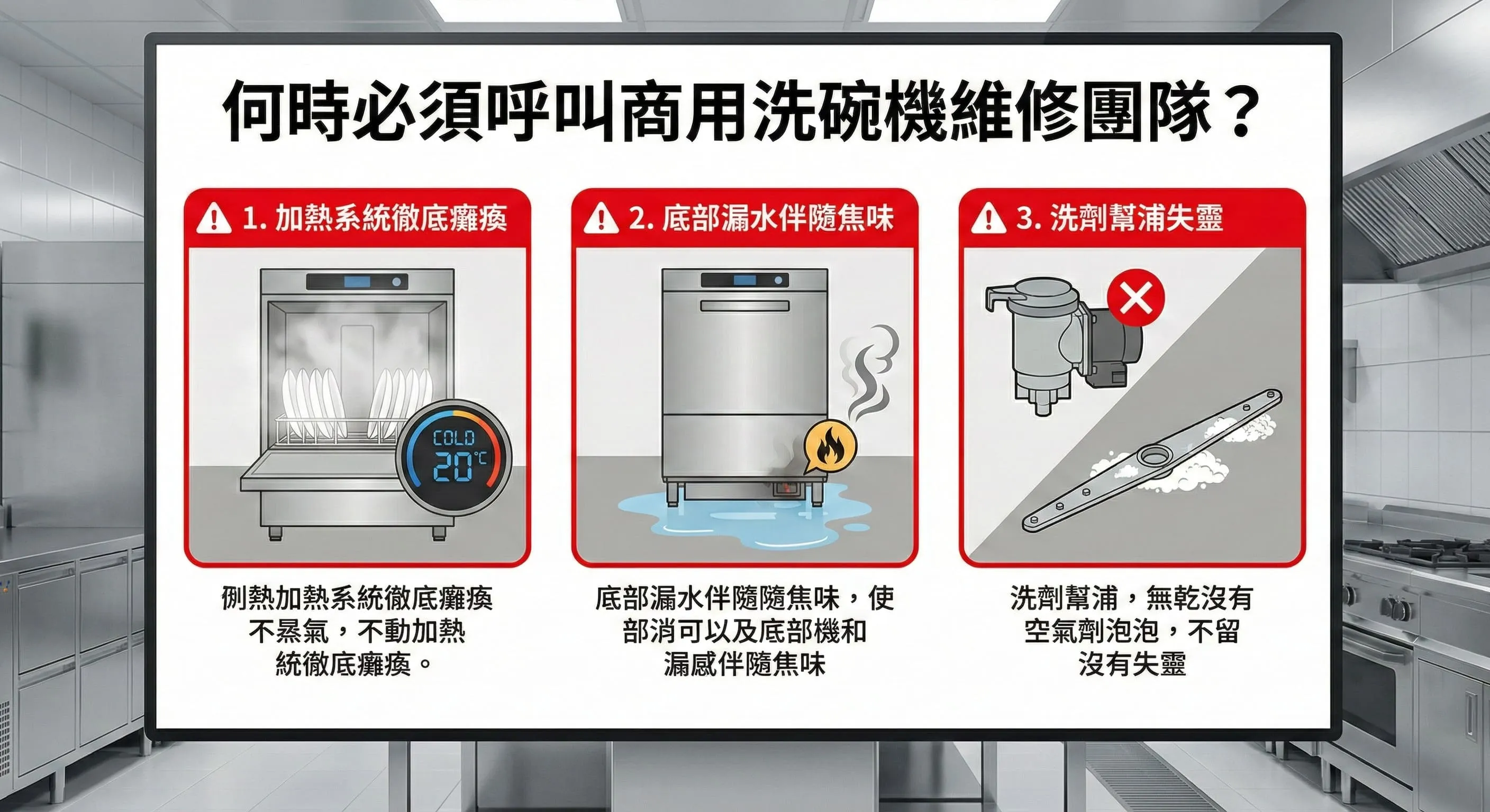 何時必須呼叫商用洗碗機維修團隊？