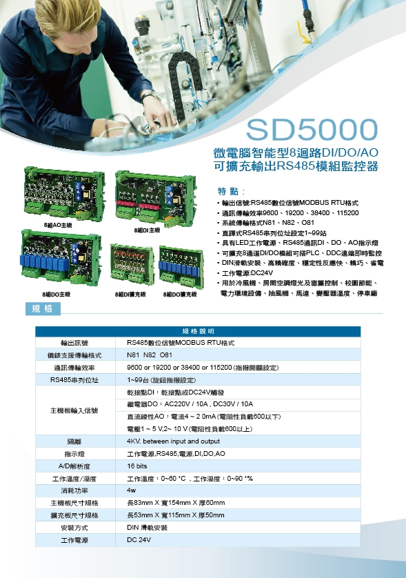 模組SD5000-DIO繼電器16迴路溫濕度控制器