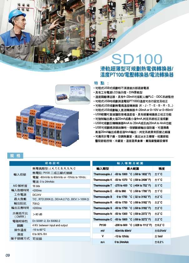 溫度傳送器SD100訊號分配器,K-type轉換器