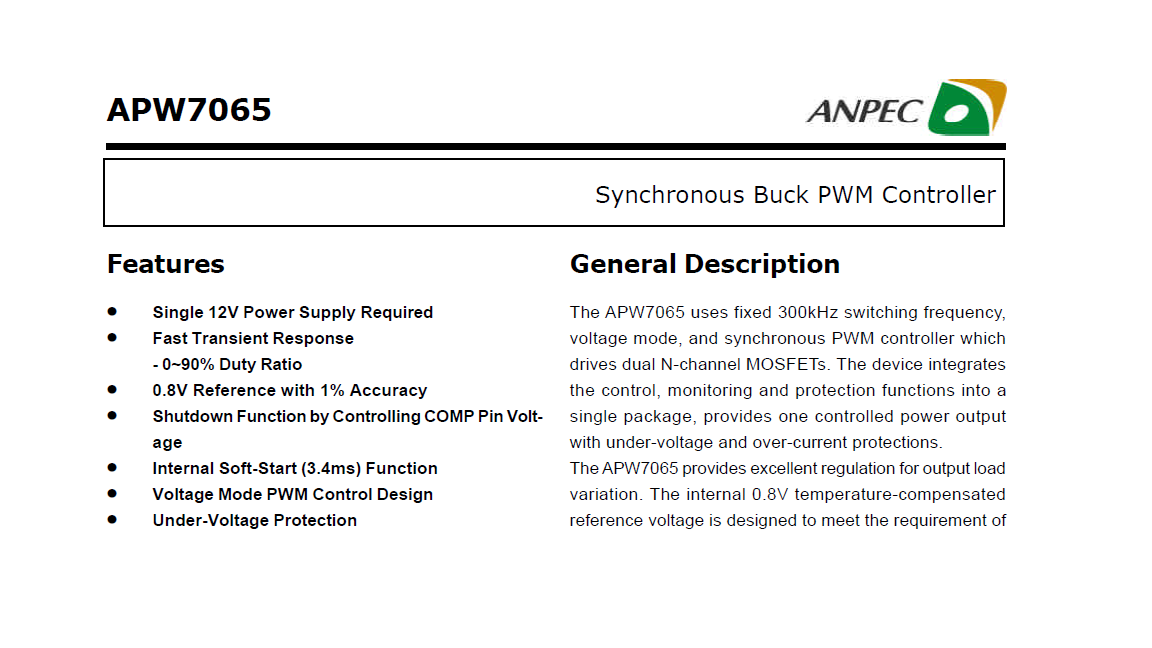 APW7065 ANPEC代理商貨