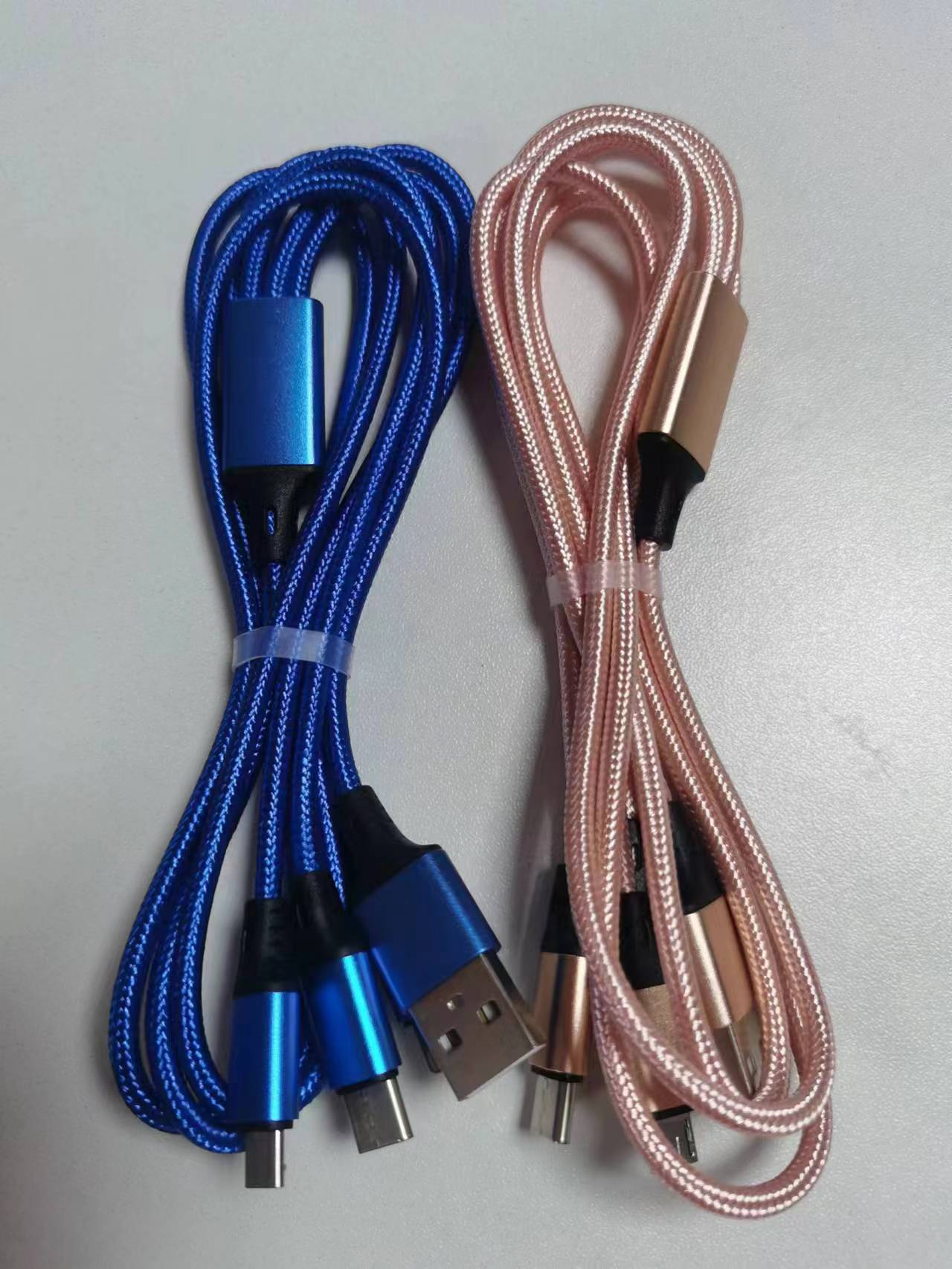 USB三合一充電線 1.2米 顏色隨機
