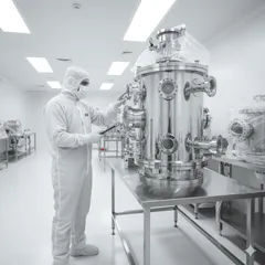 無塵室內檢驗真空包裝的半導體鋁合金腔體。