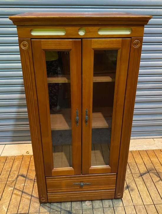 樂居二手家具  A0925AJJH柚木色玻璃高低櫃