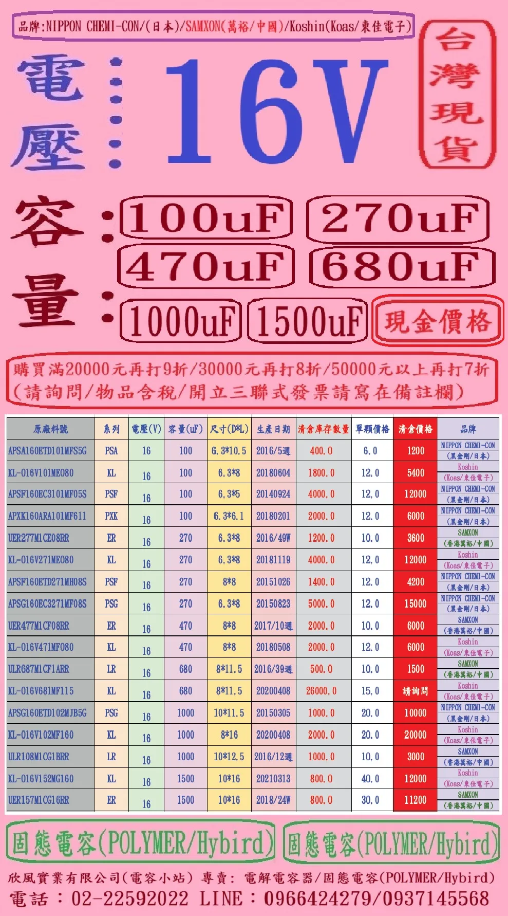 電壓:16V固態