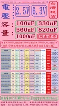 電壓:2.5+6.3V,容量:10-1000uF