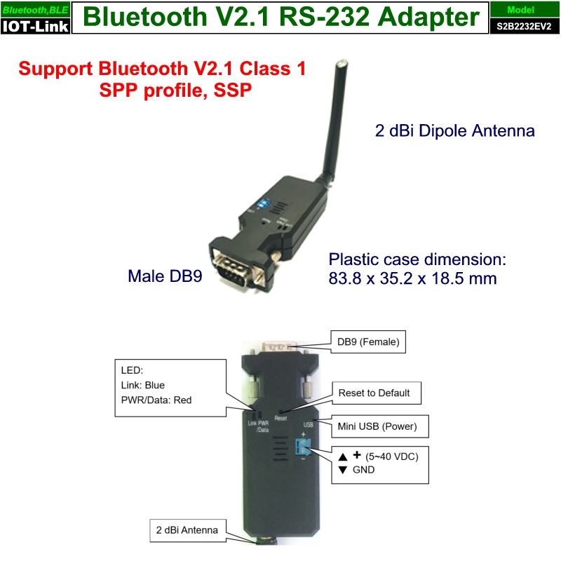 百米藍牙RS-232傳輸器-外置天線
