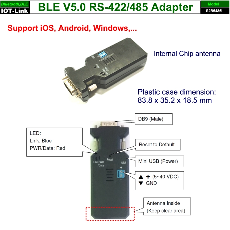 BLE V5.0 RS-485傳輸器-內置天線