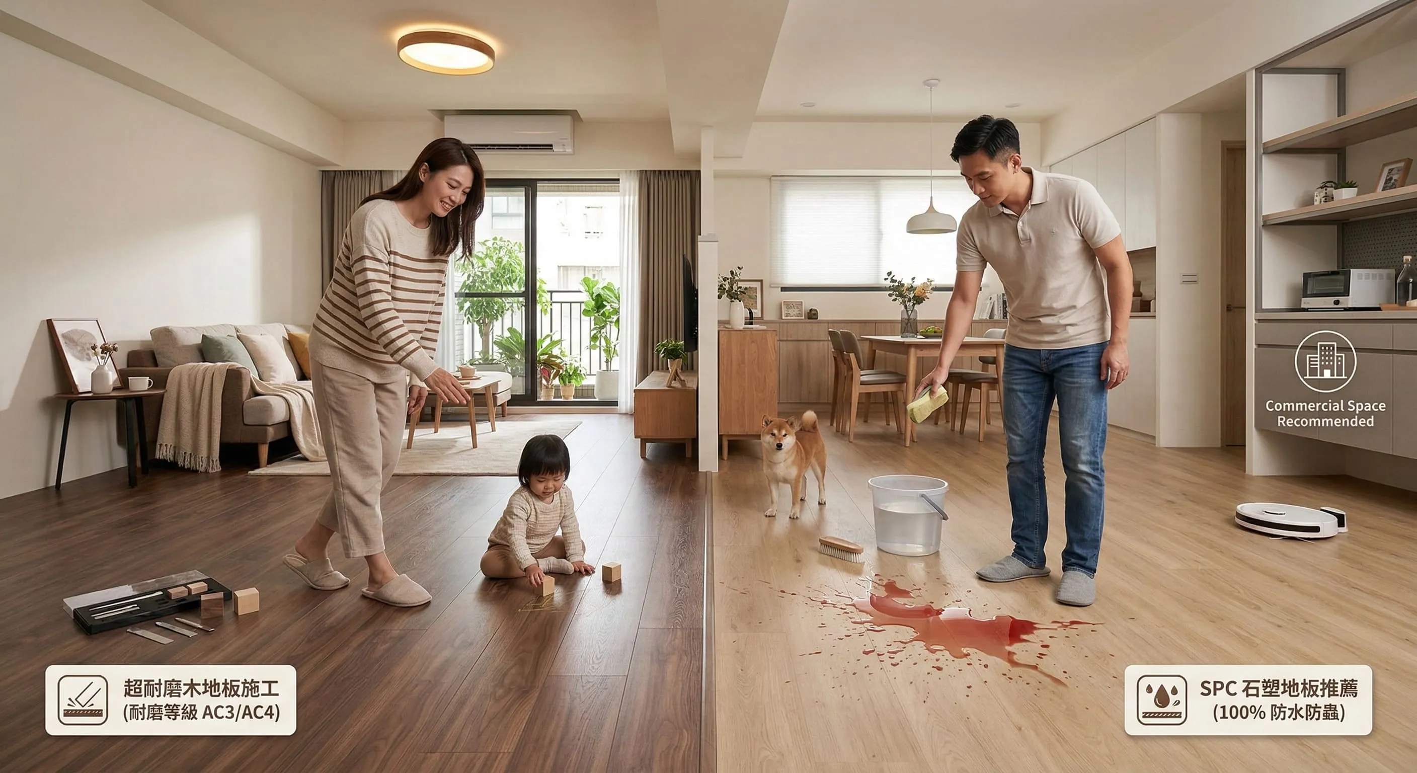 2-3材質對決：超耐磨木地板施工 vs SPC 石塑地板推薦