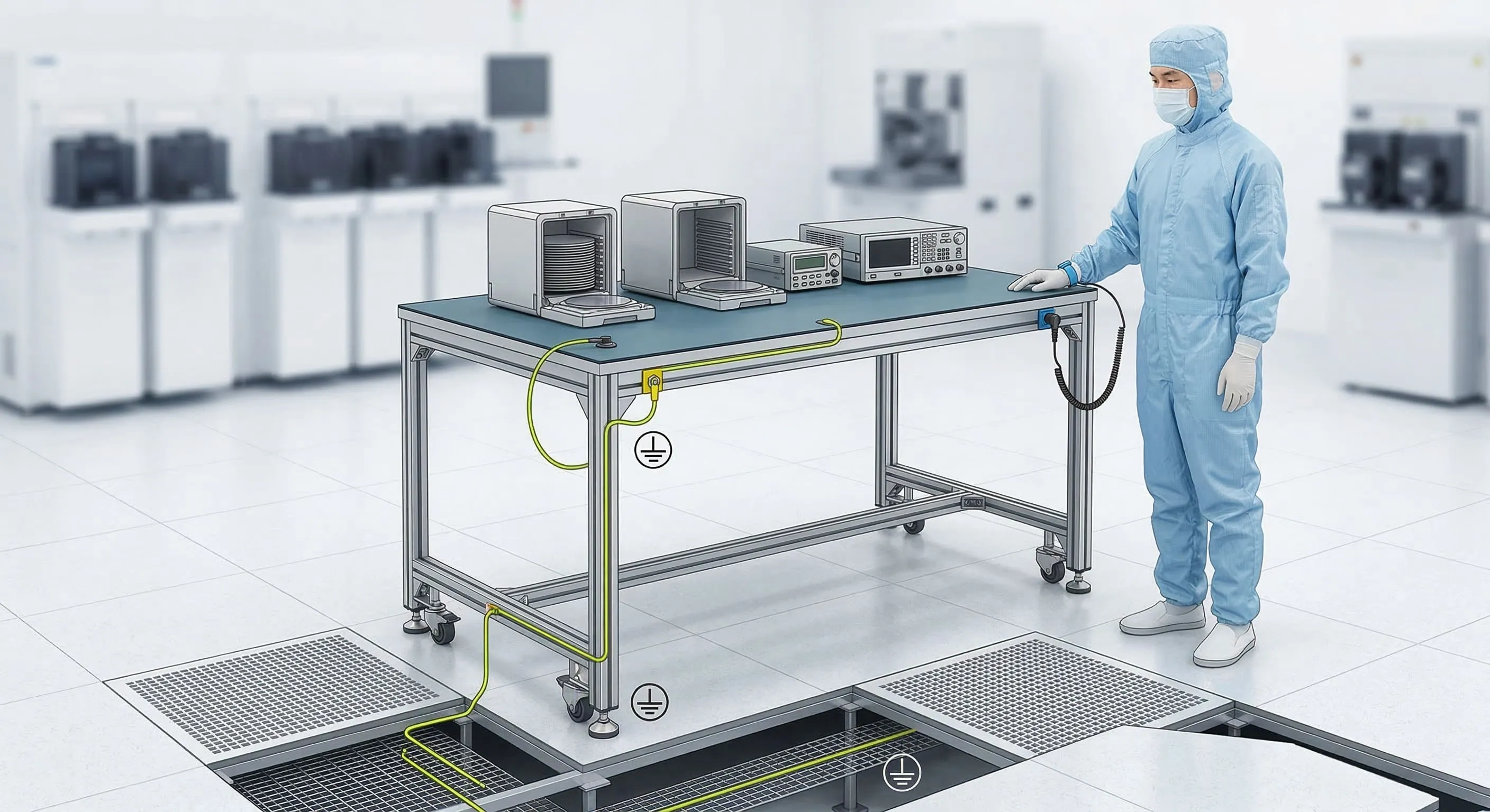 1-2阻絕 ESD 損害：無塵室防靜電工作桌的系統化導電設計