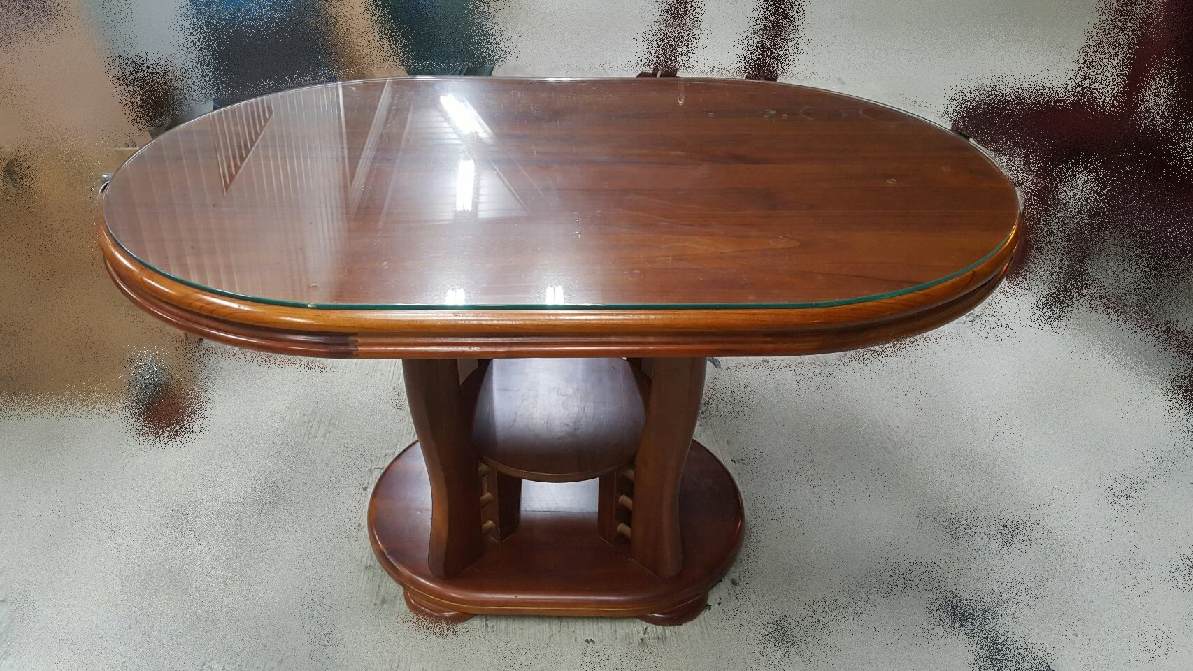 連冠中古傢俱館❋E214CJJ原木色玻璃餐桌
