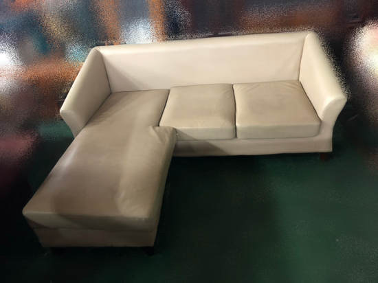 台中連冠中古傢俱館❋A313EJC米色L型皮沙發