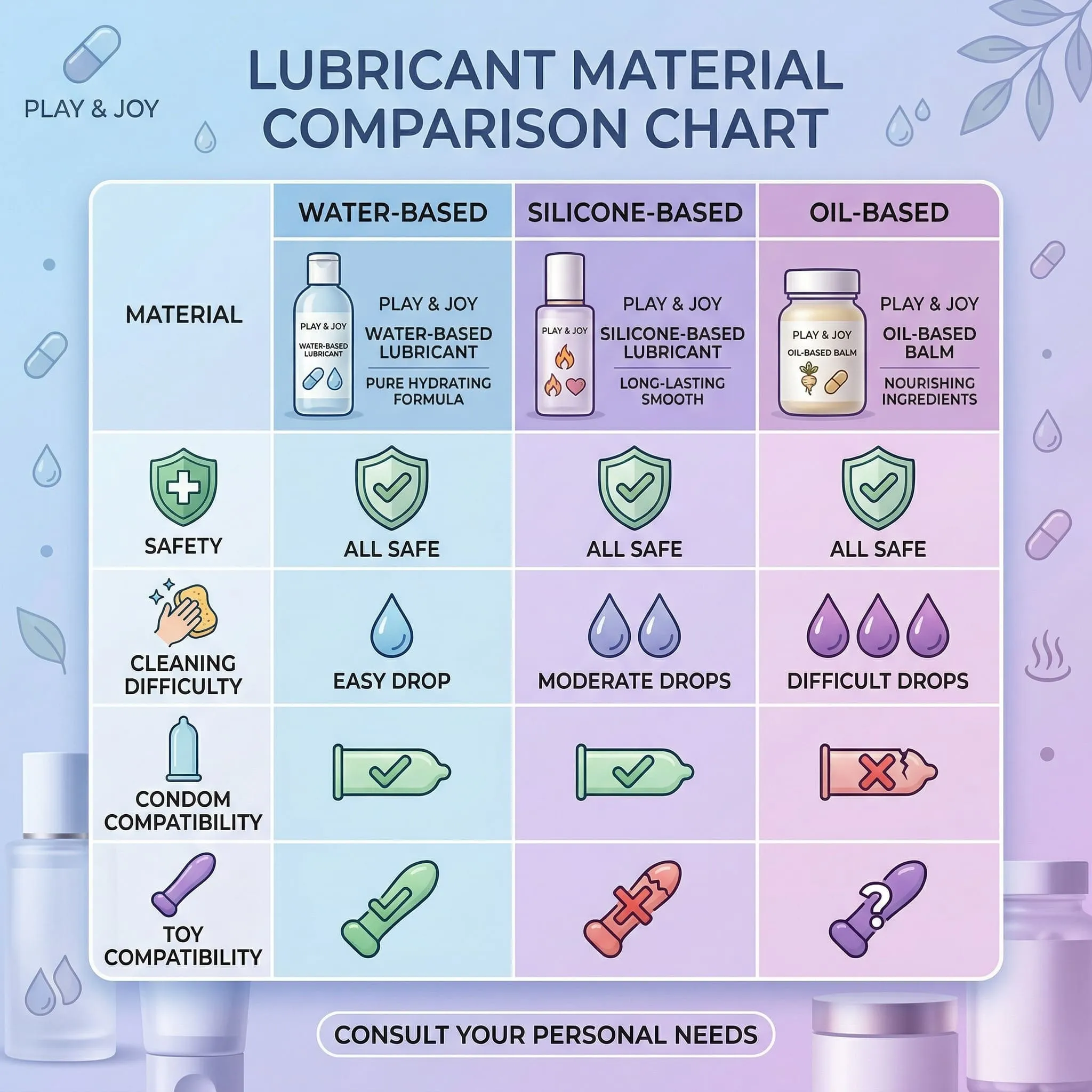 潤滑液種類對比資訊圖