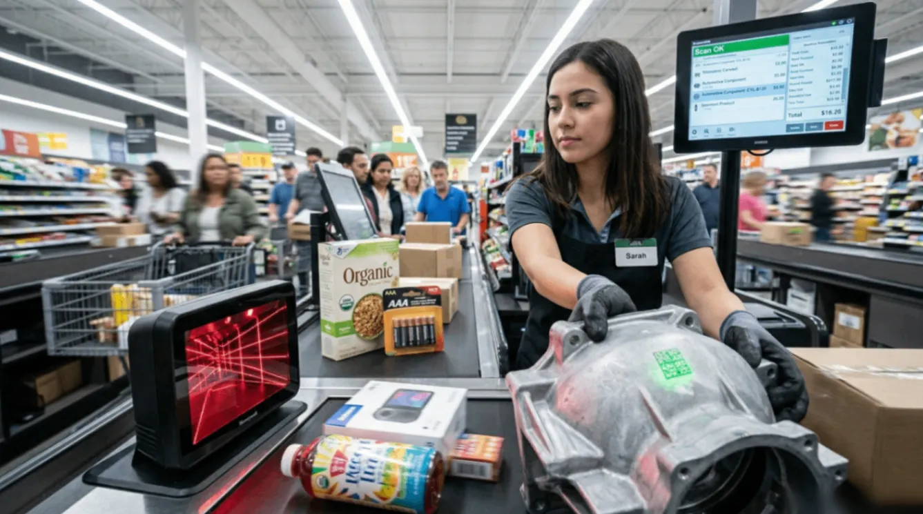 零售超商結帳櫃檯使用全向式二維掃描平台