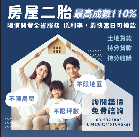 陽信開發持分房屋貸款：有房就可辦理，只評估房產價值