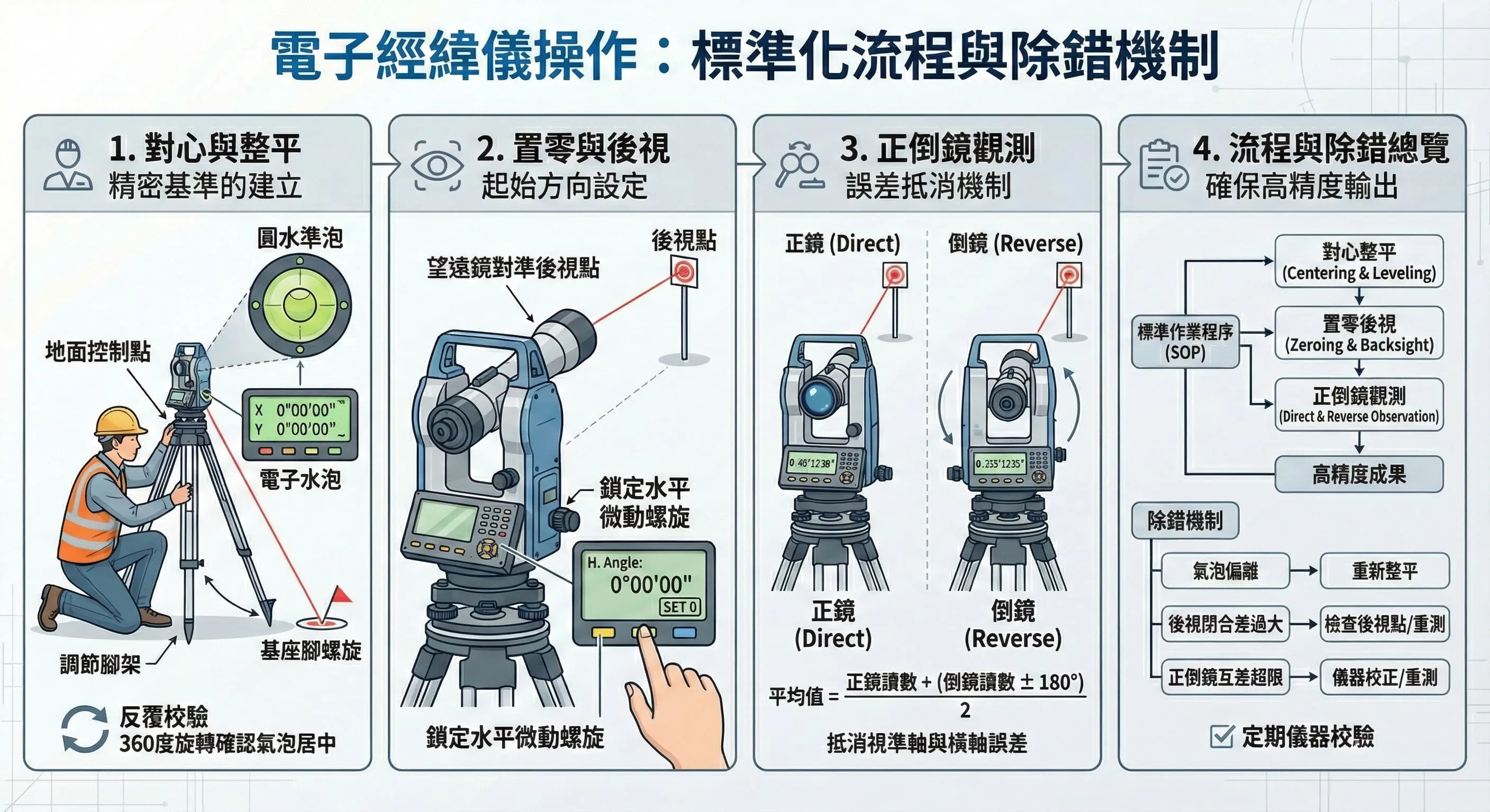 電子經緯儀操作的標準化流程與除錯機制