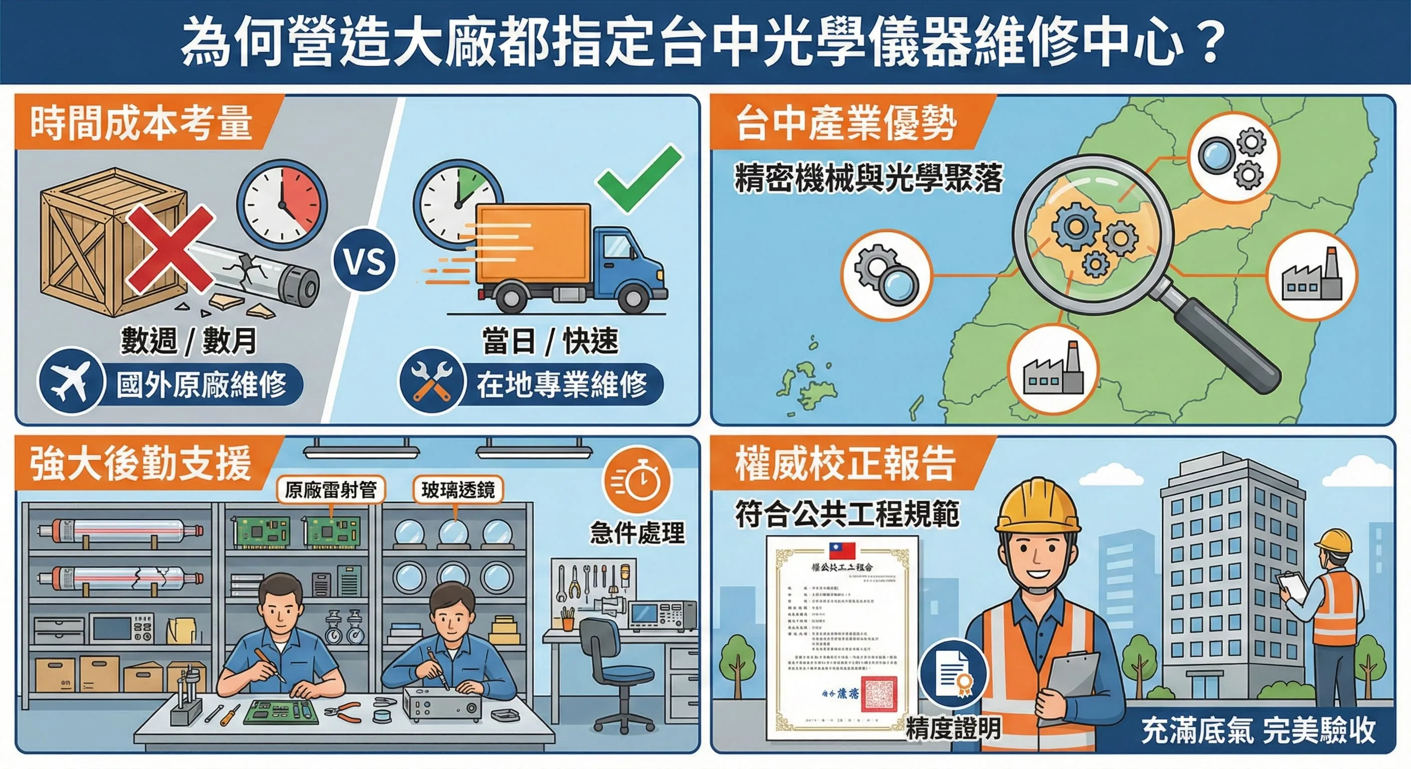 為何營造大廠都指定台中光學儀器維修中心？