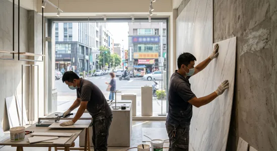 新竹店面快速改裝術：用仿石材貼皮打造質感牆面，商業空間無痛升級