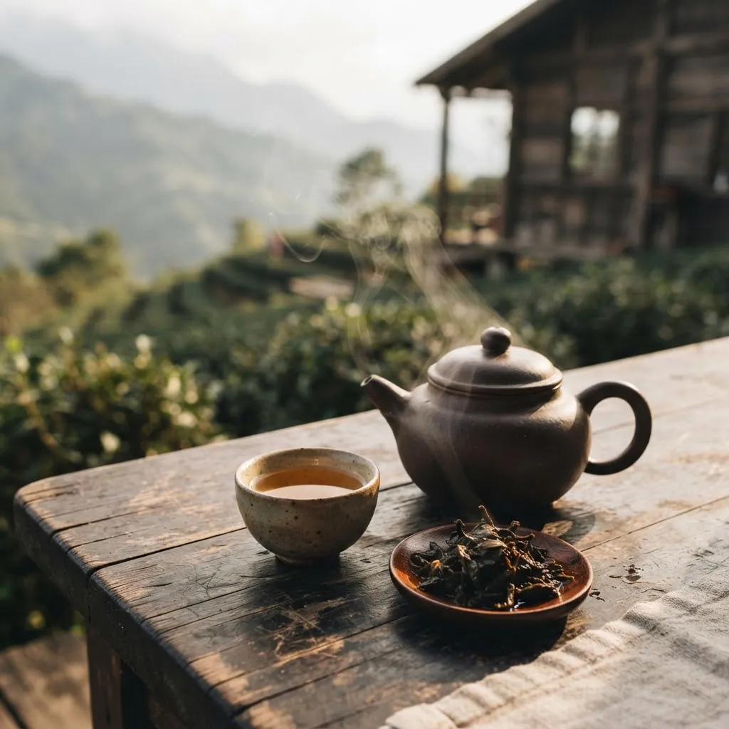 木桌上的熱茶