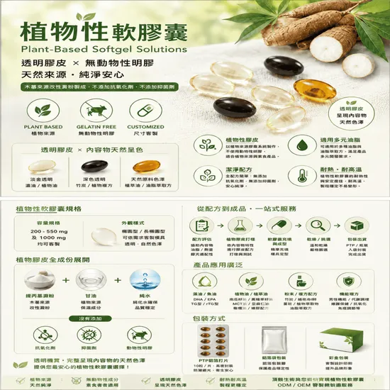 植物性素食軟膠囊代工與保健食品OEM服務