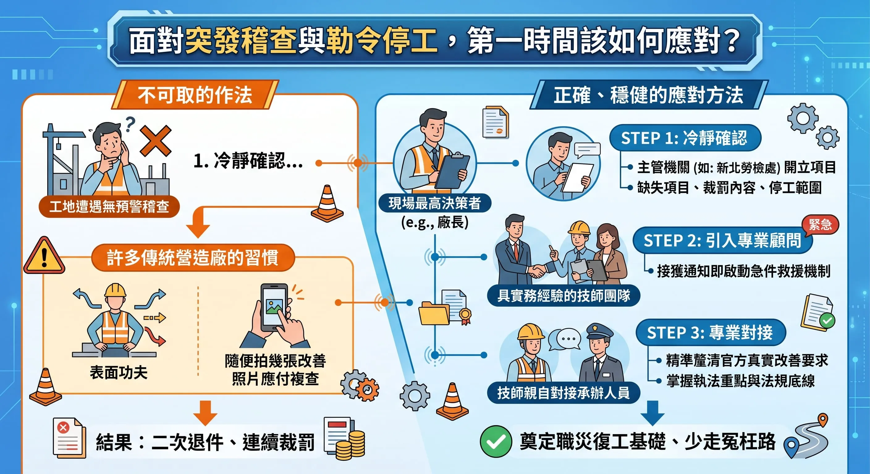 遇到勞檢停工怎麼辦？新北勞檢處缺失應對與職災復工計畫代辦全攻略