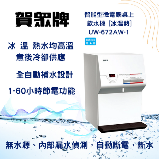 賀崧淨水  冰溫熱桌上型飲水機UW-672AW-1