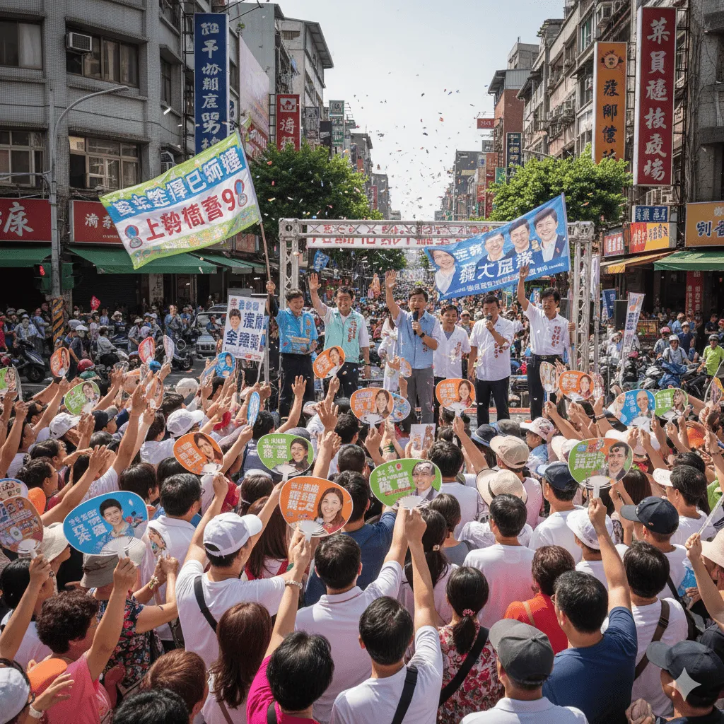 選舉造勢場合民眾拿著廣告扇