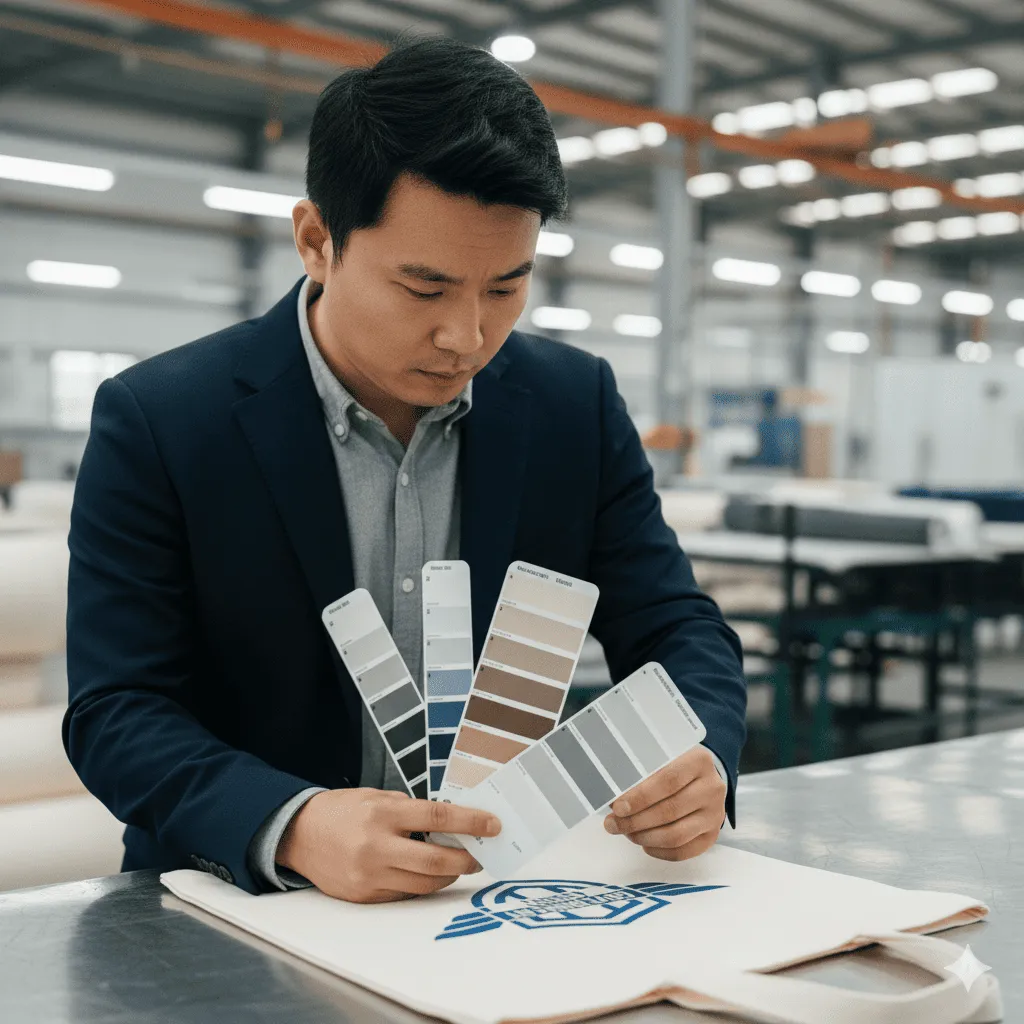 設計師正在校對贈品印刷色票